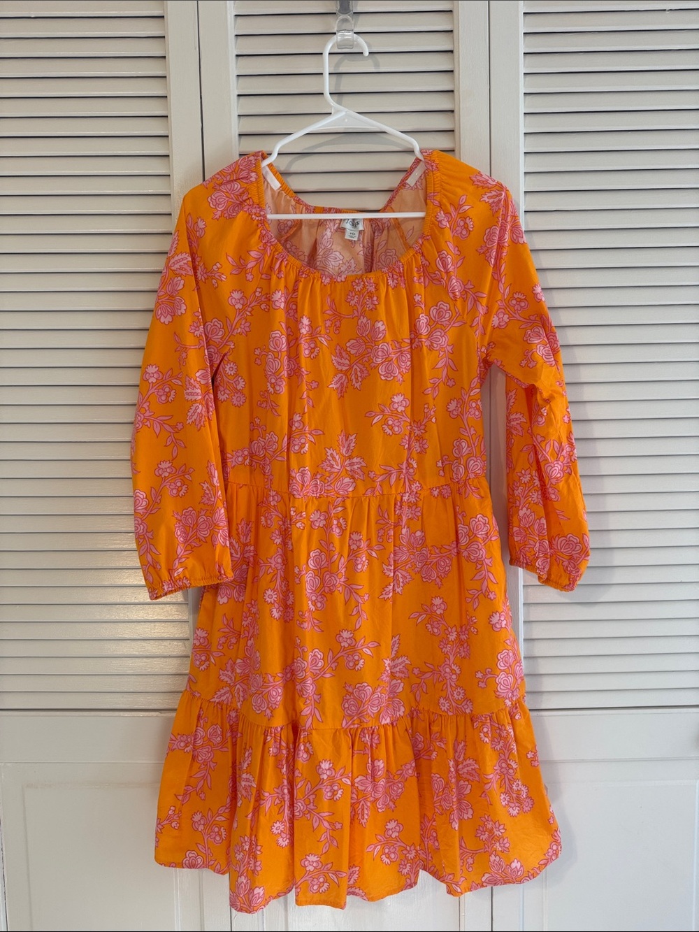 Women’s J Crew Orange Pink Floral Tiered Dress 10